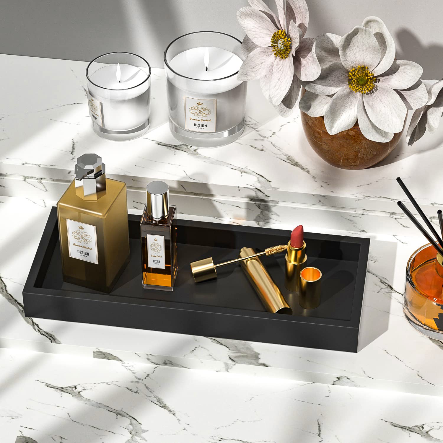 Bathroom Vanity Tray Bamboo - For Counter Wood Small Decorative Tray, Dresser Top Perfume Home Decoration 11.3    L X 4.4    W 1
